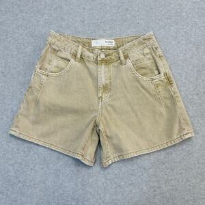 Bridge by Gly Mom Shorts SZ 26 Tan Twisted BG5797 Ambition Rigid Denim High Rise